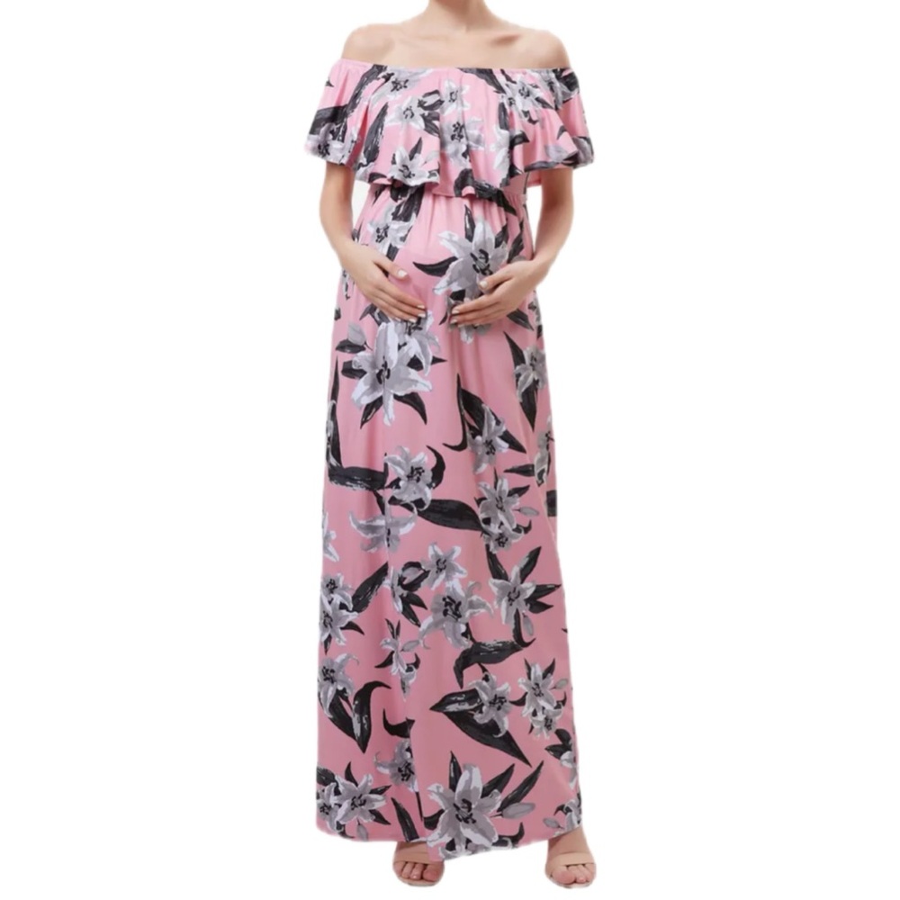 Kimi and Kai Clara Off the Shoulder Maternity Nursing Maxi Dress